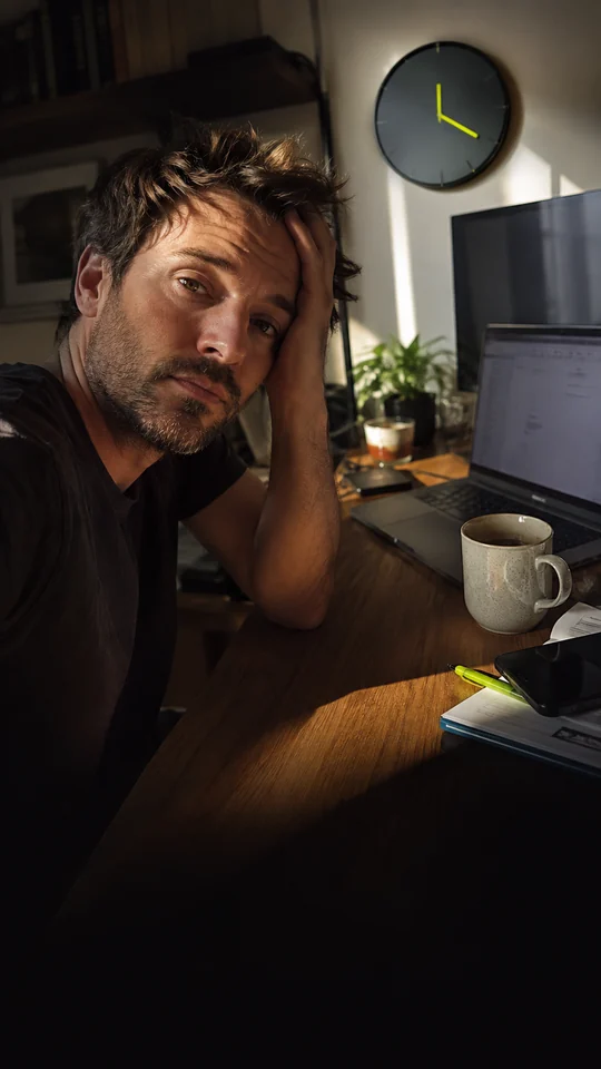 Desk worker experiencing a recognizable mid-afternoon energy slump